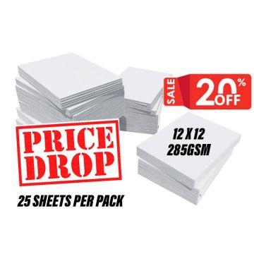 12 Inch Square Thick White Card 285GSM 25 Sheets