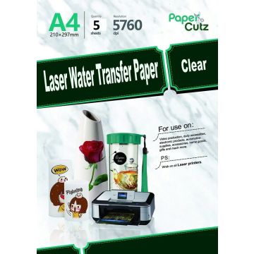 A4 Water Slide Decal Paper Clear Laser Print - 5 Sheets