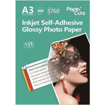 A3 Photo Paper Self Adhesive Gloss InkJet 135GSM - 500 Sheets