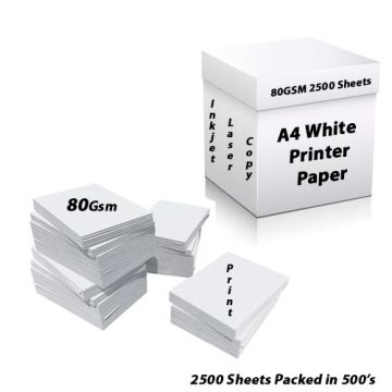 A4 White 80GSM Paper General Print Use 2500 Sheets