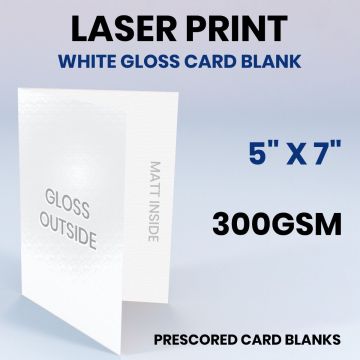 5" x 7" White Gloss Card Blank 300GSM, Laser Print, 1 Card Blanks