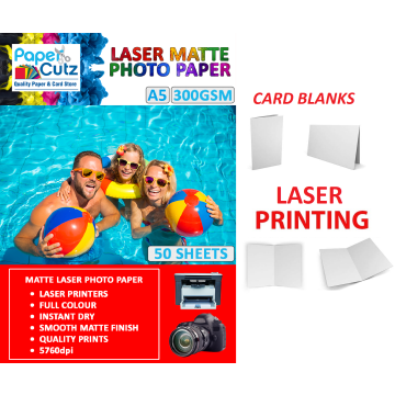A5 Folds A6 Card Blanks for Laser Printing, Matte 300GSM - 50 Sheets