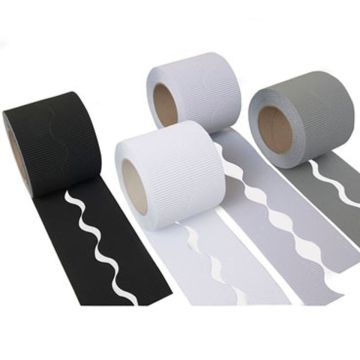 Monochrome Cardboard Corrugated Border Roll Scalloped Edge - 4 Rolls
