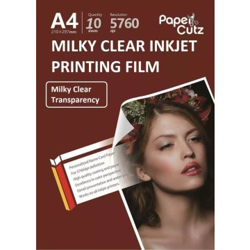 A4 Film Milky White Transparent Inkjet Print - 10 Sheets Not Sticky