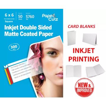 6 x 6 Matt 300GSM Card Blanks, INKJET Matte 50 Card Blanks