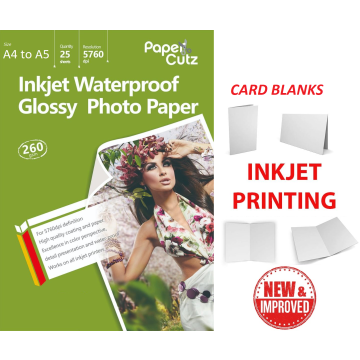 A4 To A5 Gloss 260GSM Card Blanks, INKJET, Photo Paper x25