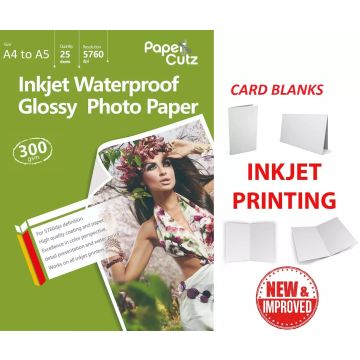 A4 to A5 Gloss 300GSM Card Blanks, INKJET, Photo Paper x25