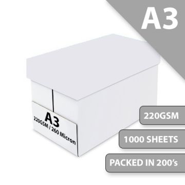 A3 White Card 220GSM Print, Craft, Drawing, Art etc 1000 Sheets